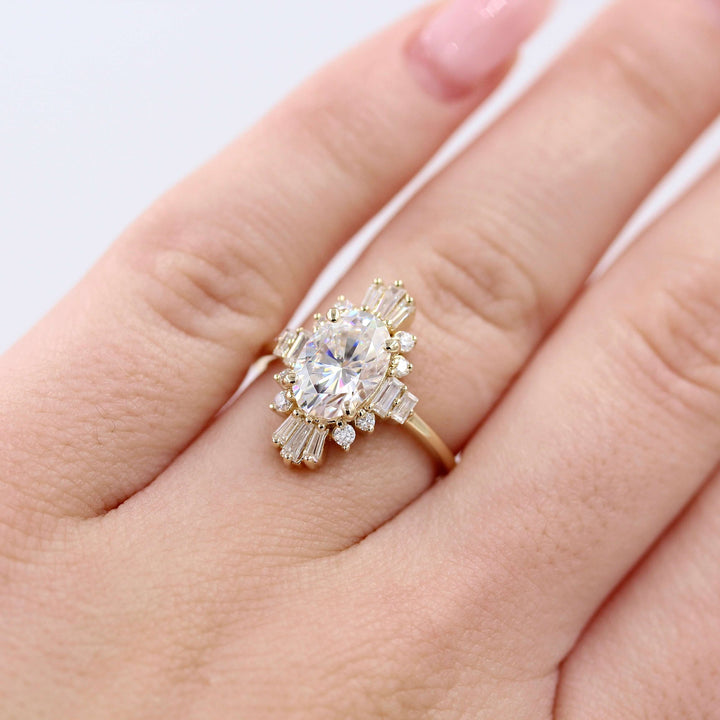 Ready to Ship Ring Colorless Moissanite / 14k Yellow Gold / 2ct The Kortni Ring (Oval) in Yellow Gold with 2ct Moissanite