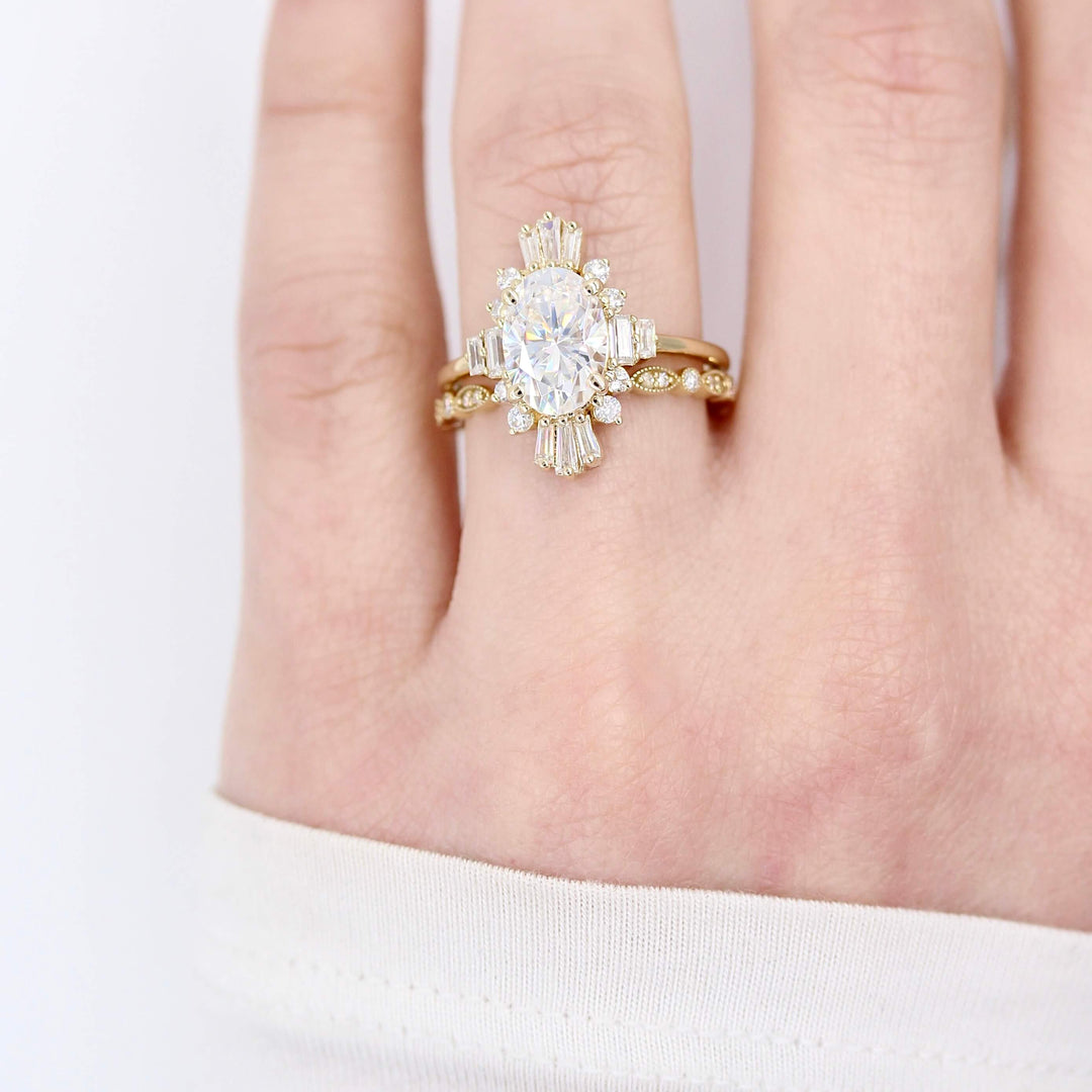 Ready to Ship Ring Colorless Moissanite / 14k Yellow Gold / 2ct The Kortni Ring (Oval) in Yellow Gold with 2ct Moissanite