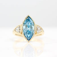 The Morgan Ring (Marquise) in Yellow Gold with 3.55ct Blue Lab-Grown Diamond