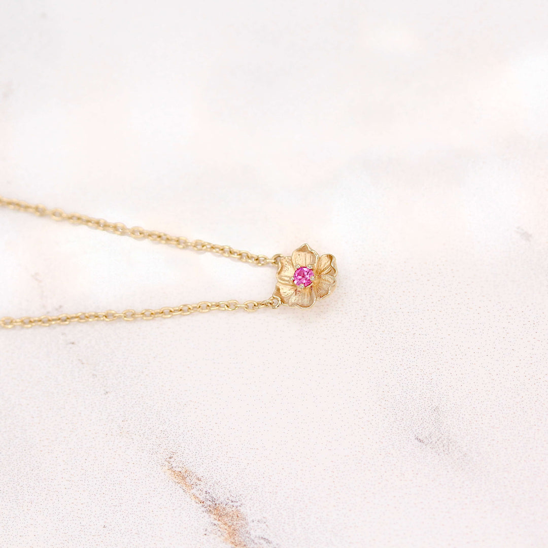 Necklace 14k Yellow Gold The January Poppy Birthstone Necklace with Padparadscha Sapphire in Yellow Gold