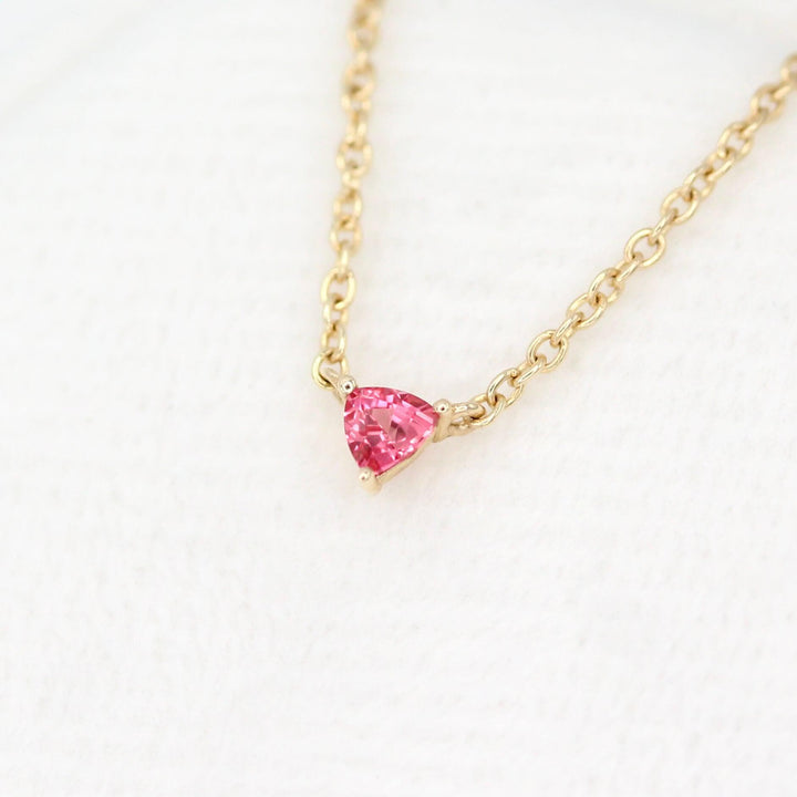 Necklace The January Birthstone Tiny Trillion Necklace with Padparadcha Sapphire