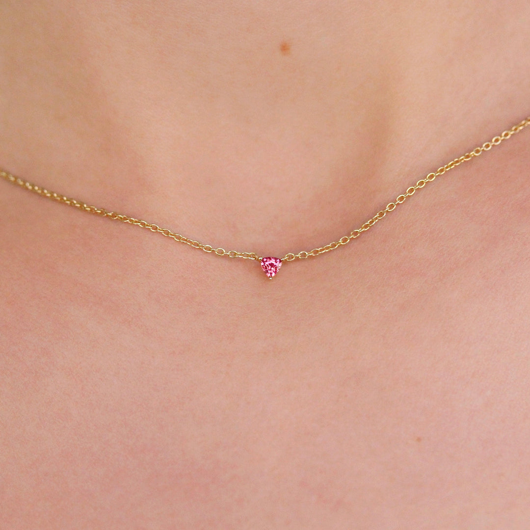 Necklace The January Birthstone Tiny Trillion Necklace with Padparadcha Sapphire