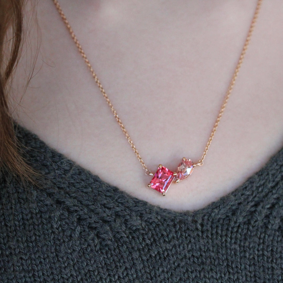 Necklace 14k Rose Gold The Toi et Moi Padparadscha and Peachy-Pink Sapphire Necklace