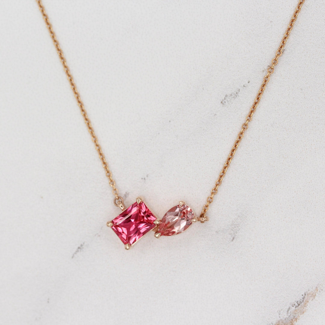 Necklace 14k Rose Gold The Toi et Moi Padparadscha and Peachy-Pink Sapphire Necklace