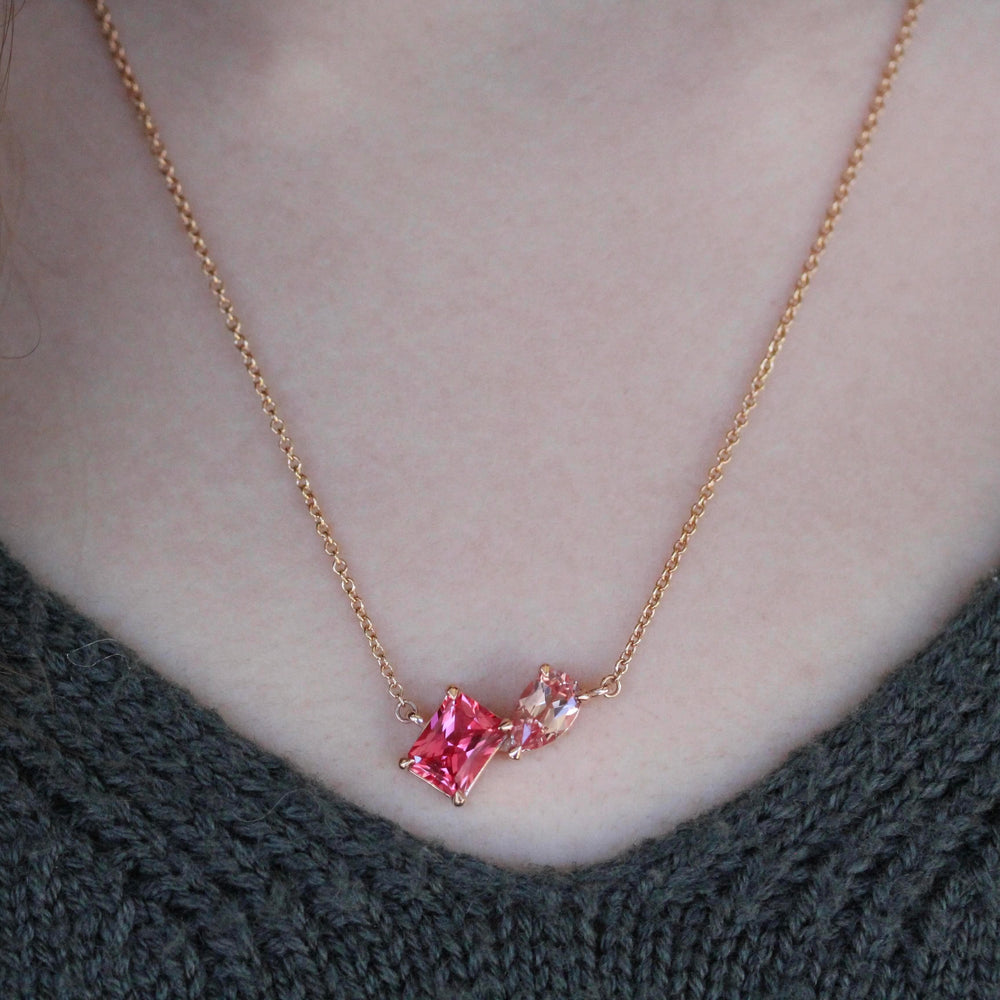 Necklace 14k Rose Gold The Toi et Moi Padparadscha and Peachy-Pink Sapphire Necklace