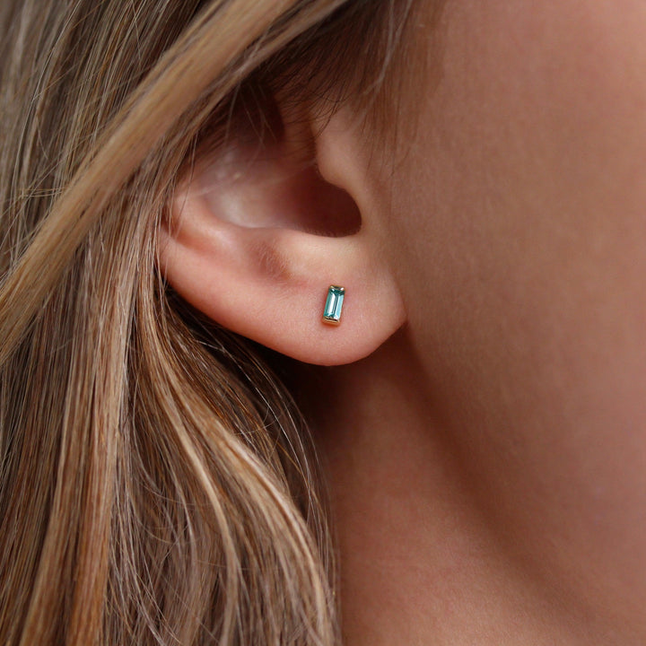 Earrings 14k Yellow Gold The December Birthstone Baguette Earrings with Paraiba Spinel in Yellow Gold