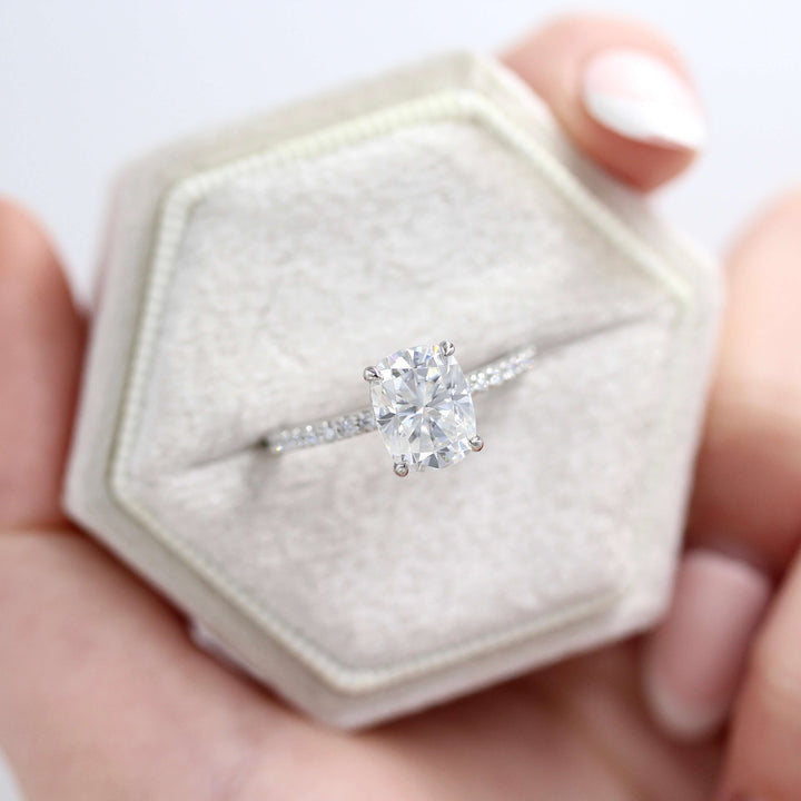 Ready to Ship Ring Colorless Moissanite / Platinum / 2ct The Paris Hidden Halo Ring in Platinum with 2ct Moissanite