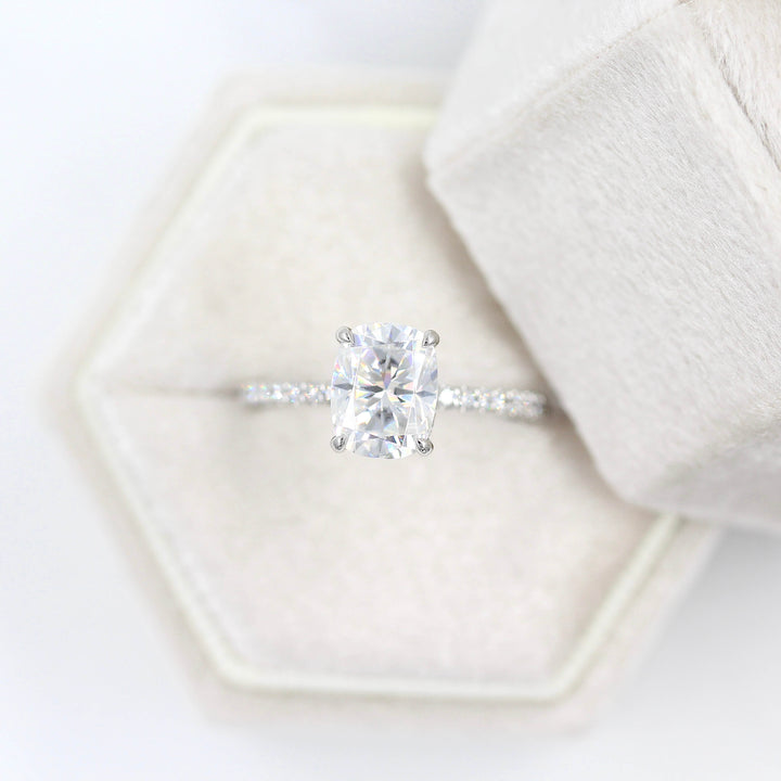 Ready to Ship Ring Colorless Moissanite / Platinum / 2ct The Paris Hidden Halo Ring in Platinum with 2ct Moissanite