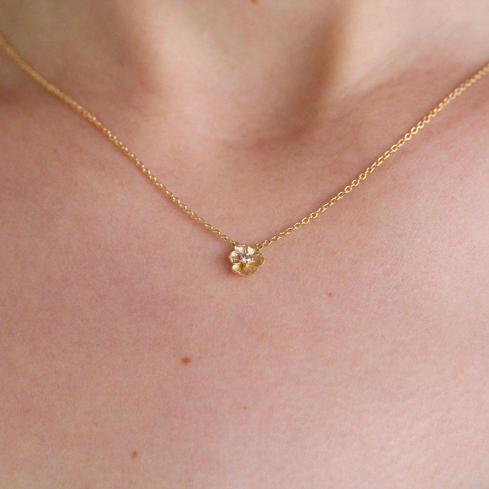 Necklace 14k Yellow Gold The October Poppy Birthstone Necklace with Peachy-Pink Sapphire in Yellow Gold