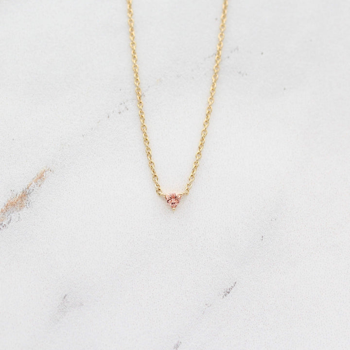 Necklace 14k Yellow Gold The October Tiny Trillion Birthstone Necklace with Peachy-Pink Sapphire in Yellow Gold