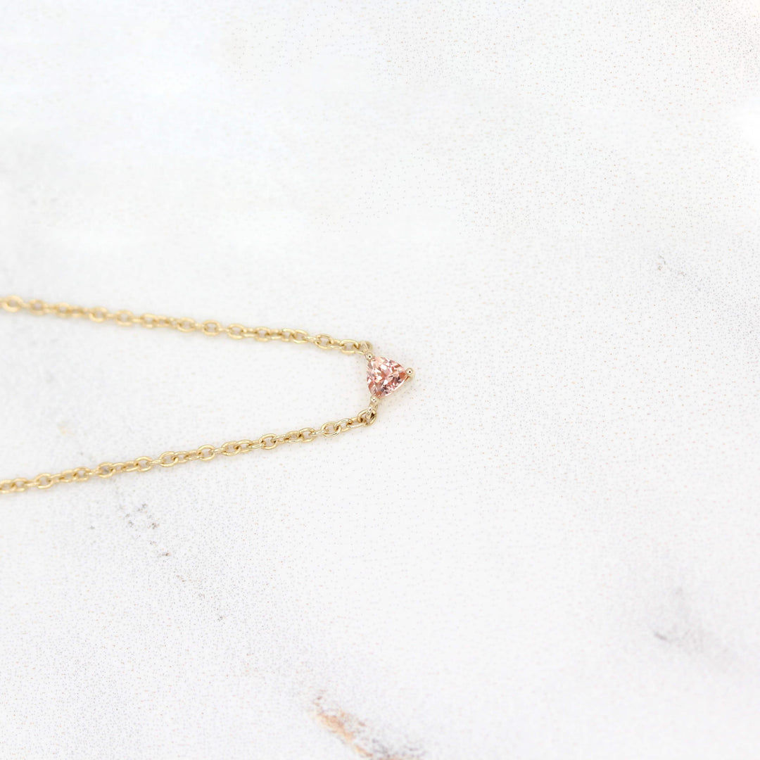 Necklace 14k Yellow Gold The October Tiny Trillion Birthstone Necklace with Peachy-Pink Sapphire in Yellow Gold