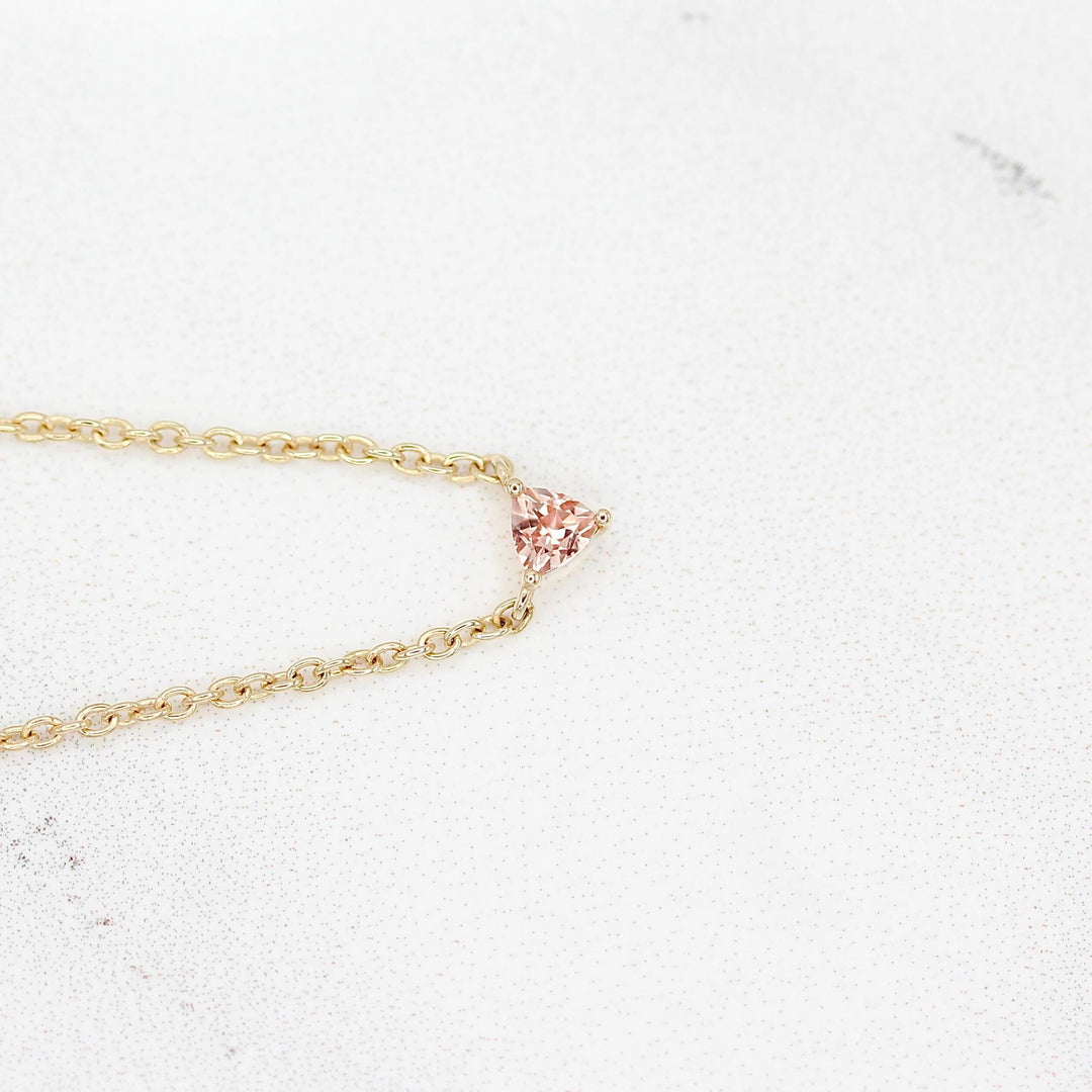 Necklace 14k Yellow Gold The October Tiny Trillion Birthstone Necklace with Peachy-Pink Sapphire in Yellow Gold