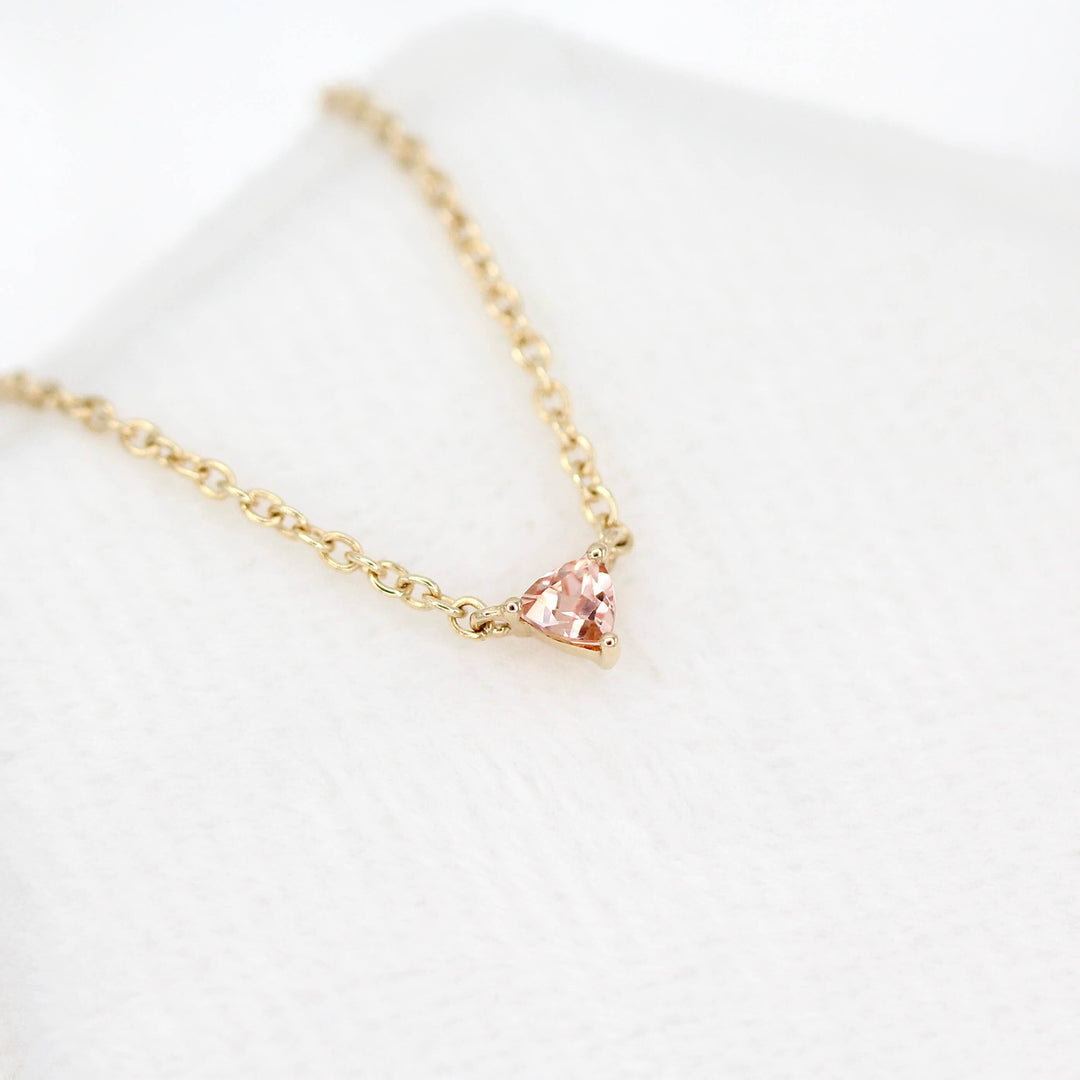 Necklace 14k Yellow Gold The October Tiny Trillion Birthstone Necklace with Peachy-Pink Sapphire in Yellow Gold