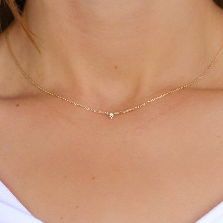 Necklace 14k Yellow Gold The October Tiny Trillion Birthstone Necklace with Peachy-Pink Sapphire in Yellow Gold