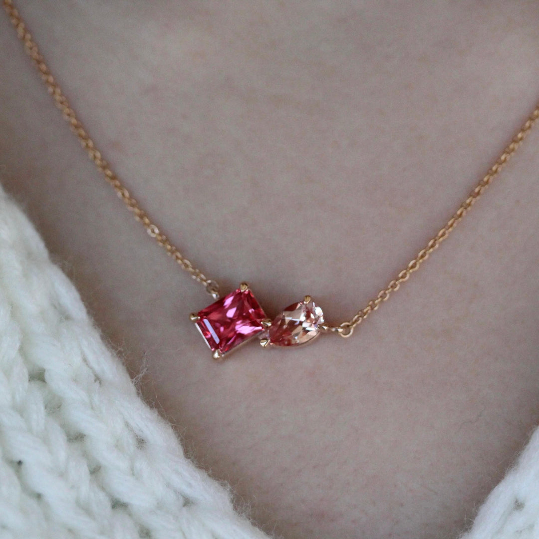 Necklace 14k Rose Gold The Toi et Moi Padparadscha and Peachy-Pink Sapphire Necklace