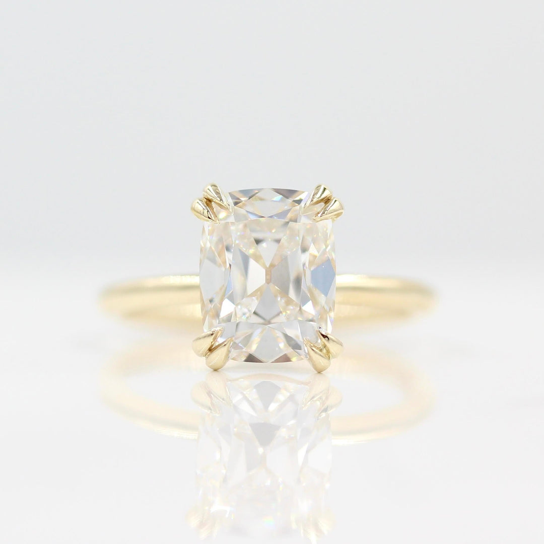 The Serena Ring (Antique Cushion) in Yellow Gold with 3.02ct Lab-Grown Diamond against a white background