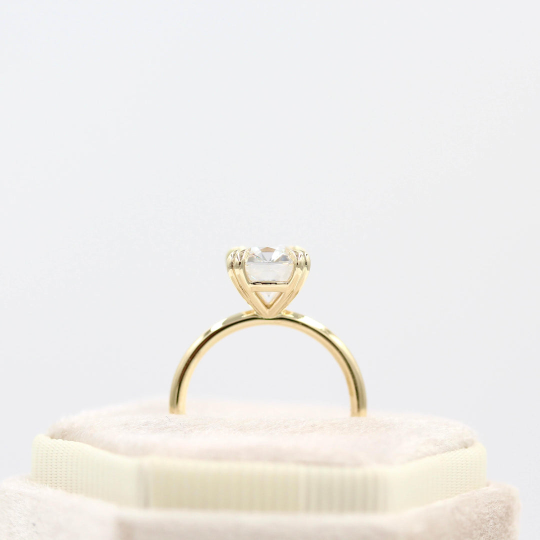 The Serena Ring (Antique Cushion) in Yellow Gold with 3.02ct Lab-Grown Diamond in a white velvet ring box