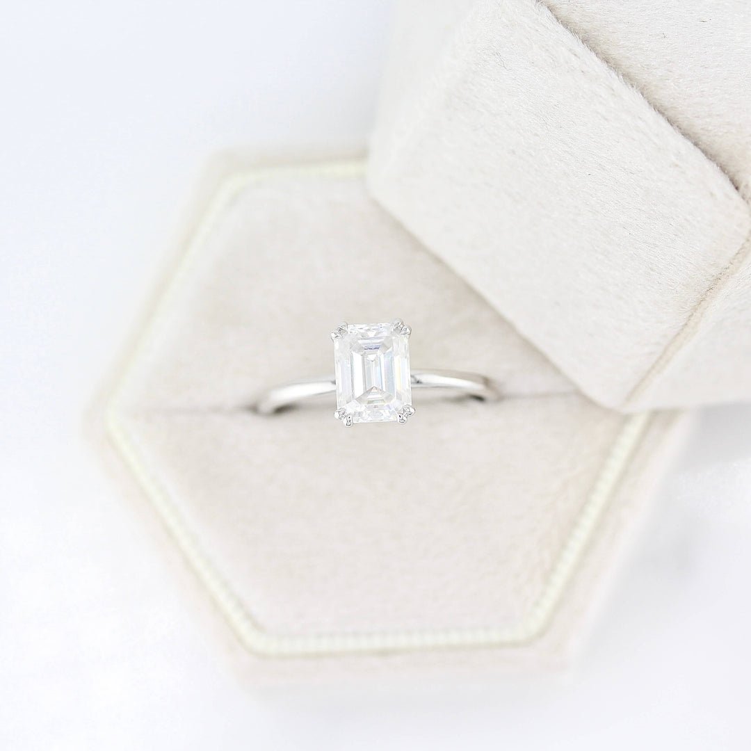 Ready to Ship Ring 14k White Gold The Serena Ring (Emerald) in White Gold with 1.75ct Moissanite