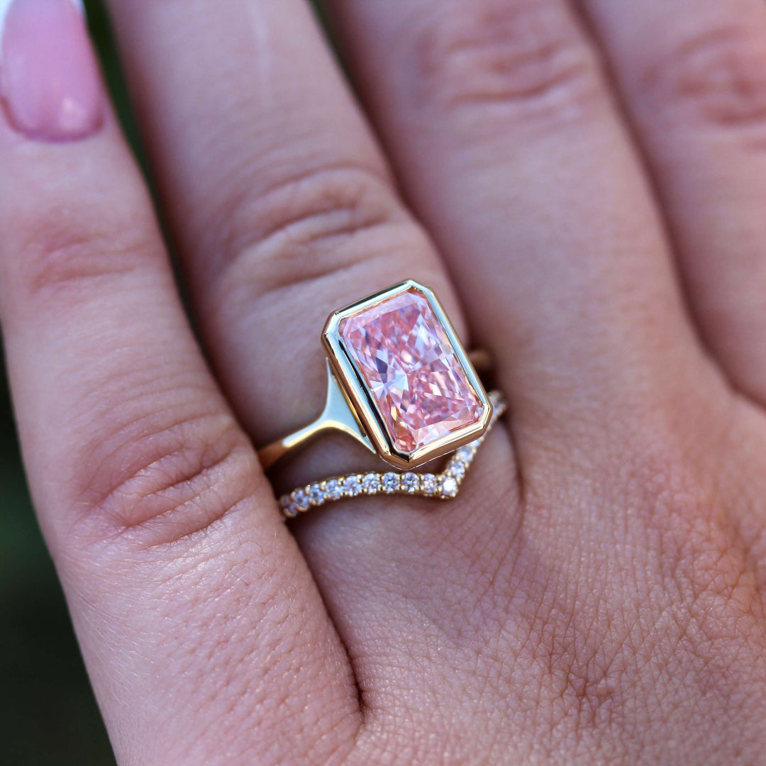 Ready to Ship Ring Lab-Grown Diamond / 14k Yellow Gold / 3.5ct The Stevie Ring (Radiant) in Yellow Gold with 3.5ct Pink Lab-Grown Diamond