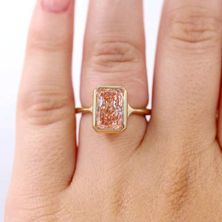 Ready to Ship Ring Lab-Grown Diamond / 14k Yellow Gold / 3.5ct The Stevie Ring (Radiant) in Yellow Gold with 3.5ct Pink Lab-Grown Diamond