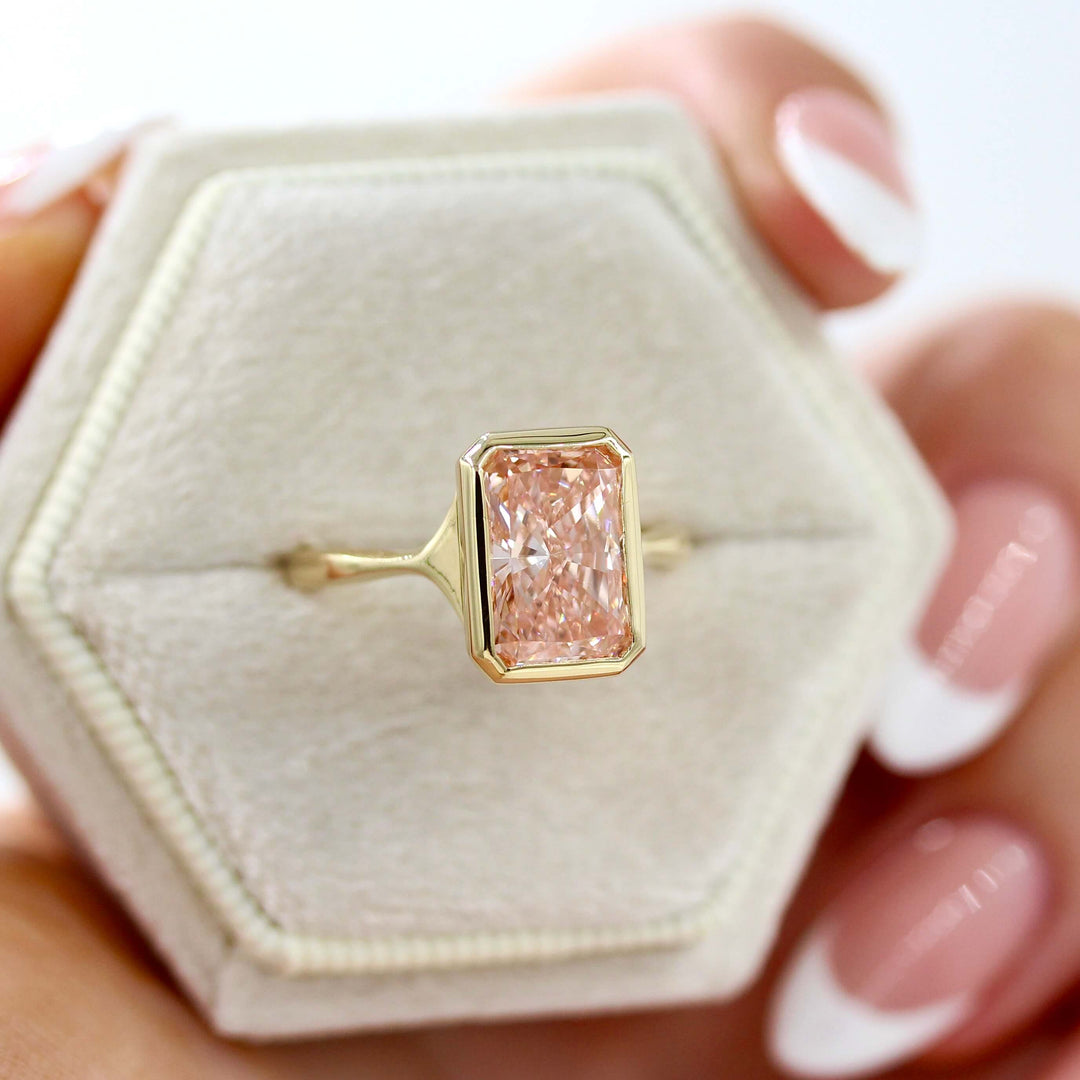 Ready to Ship Ring Lab-Grown Diamond / 14k Yellow Gold / 3.5ct The Stevie Ring (Radiant) in Yellow Gold with 3.5ct Pink Lab-Grown Diamond