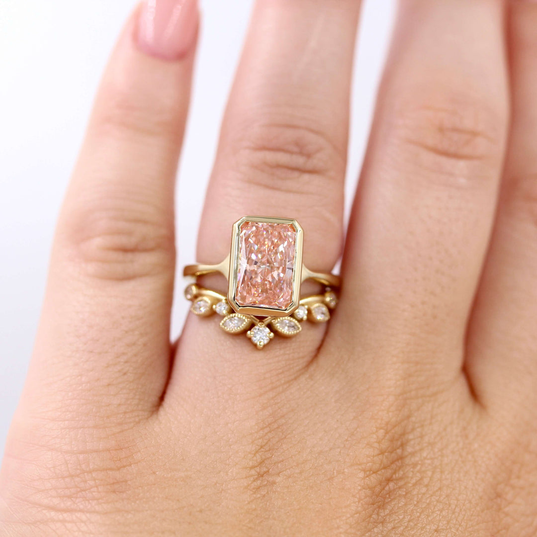 Ready to Ship Ring Lab-Grown Diamond / 14k Yellow Gold / 3.5ct The Stevie Ring (Radiant) in Yellow Gold with 3.5ct Pink Lab-Grown Diamond