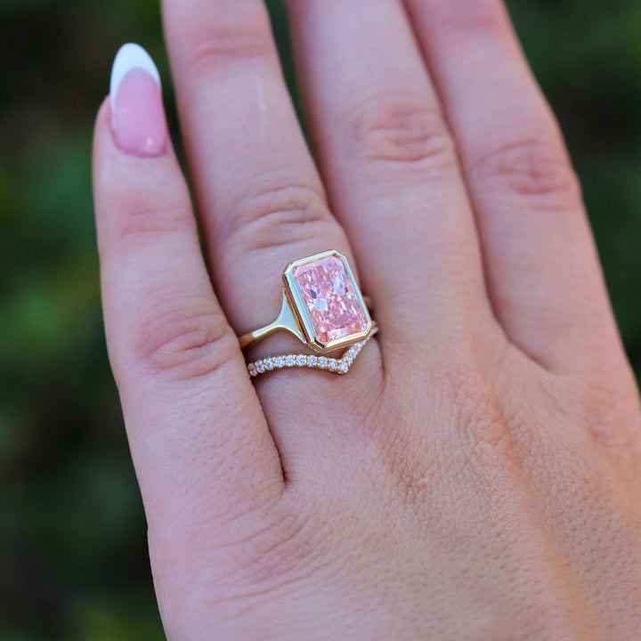 Ready to Ship Ring Lab-Grown Diamond / 14k Yellow Gold / 3.5ct The Stevie Ring (Radiant) in Yellow Gold with 3.5ct Pink Lab-Grown Diamond