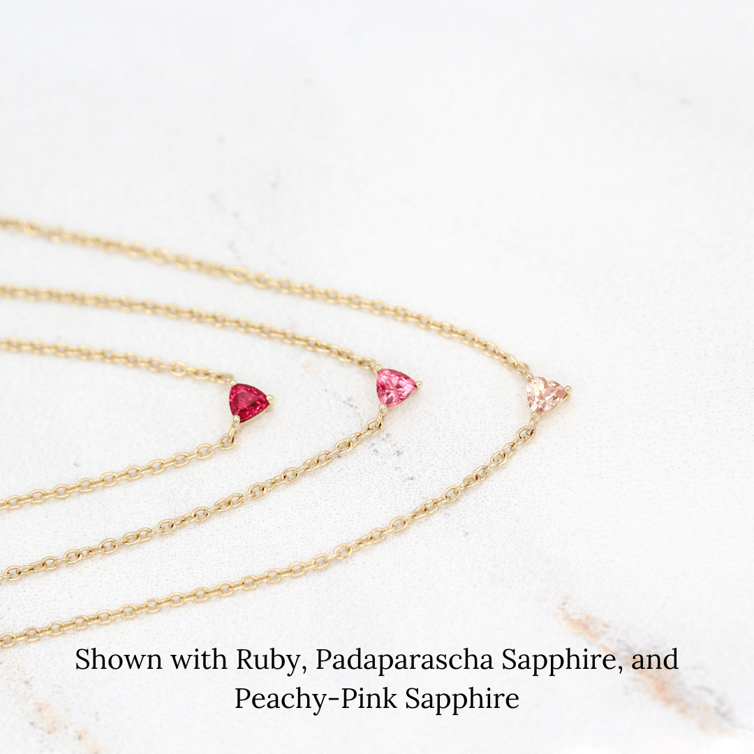 Necklace 14k Yellow Gold The January Tiny Trillion Birthstone Necklace with Padparadscha Sapphire in Yellow Gold