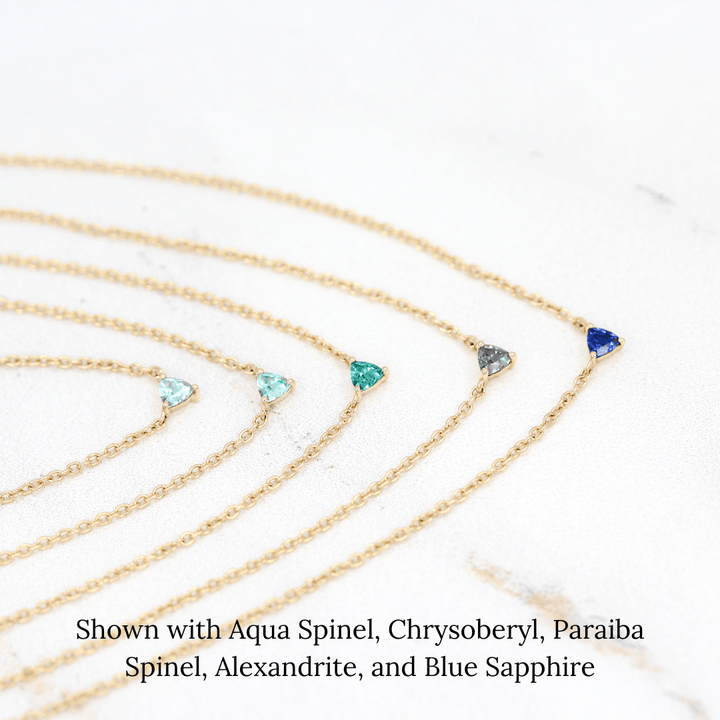 Necklace 14k Yellow Gold The March Tiny Trillion Birthstone Necklace with Aqua Spinel in Yellow Gold