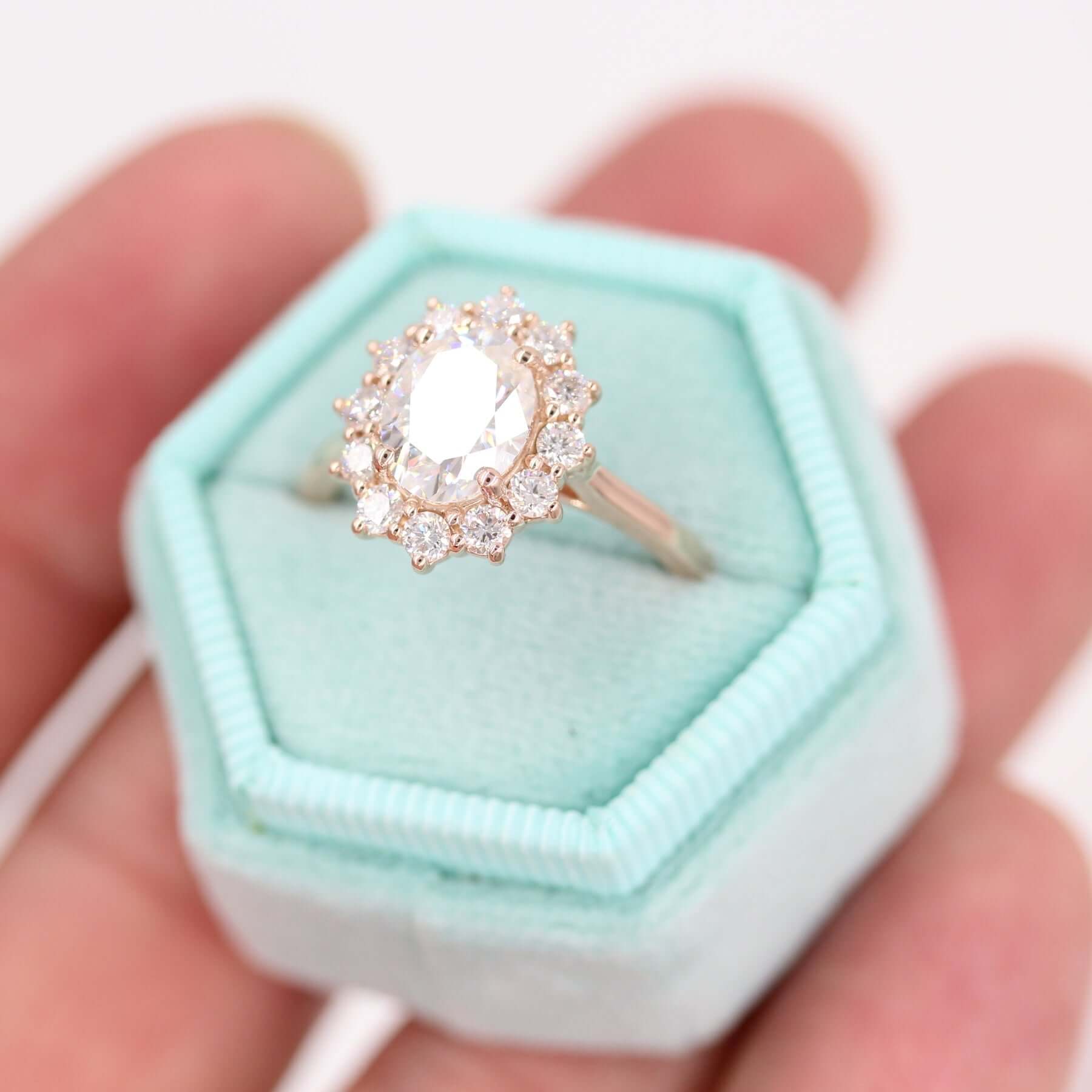 Oval Diamond Ring, Lab Grown Diamond Engagement Ring, Hidden Halo Ring
