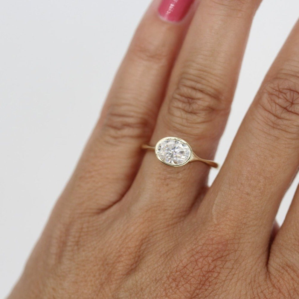Oval Lab Diamond Bezel Set Ring, 1.5 CT Oval Colorless Lab Diamond  Engagement Ring
