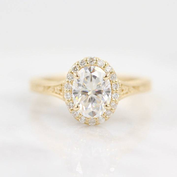 product image of an oval engagement ring with a halo