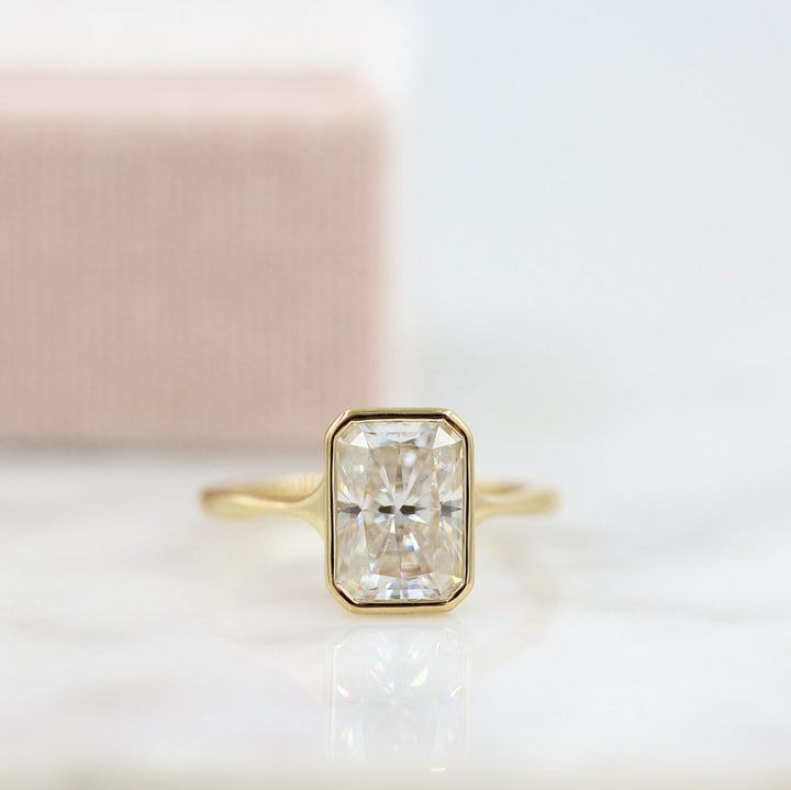 Engagement Ring 14k Yellow Gold The Stevie Ring (Radiant) in Yellow Gold with Moissanite