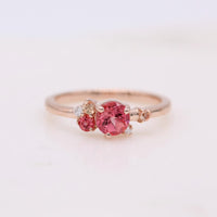 Engagement Ring 14k Rose Gold Padparadscha Sapphire Cluster Ring